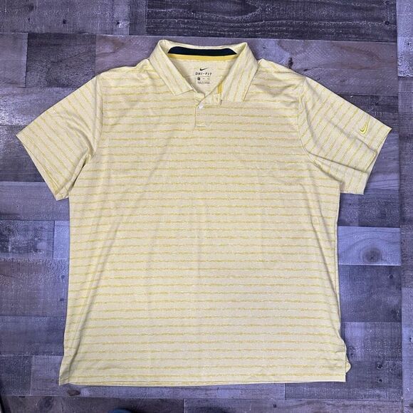 Nike Men’s Size XXL Dri Fit Performance Polo Shirt Green Yellow Striped - Picture 1 of 7